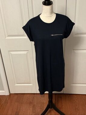 Classic Navy Mini T-Shirt Dress with Zip Pocket